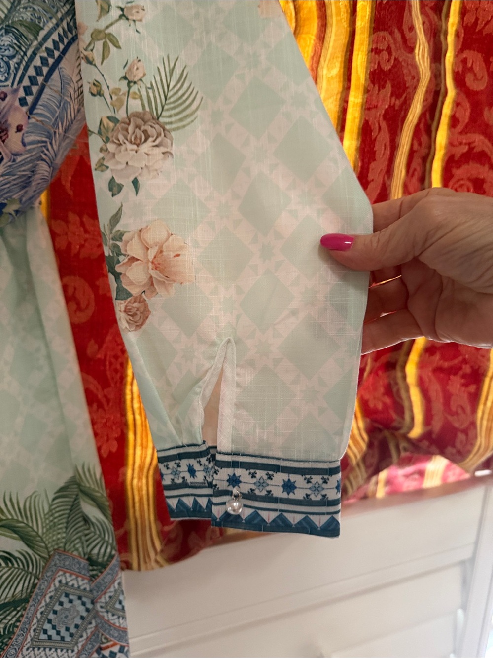 Beulah White matching pants and top with Subtle Pastel Accents - Picture 8 of 10